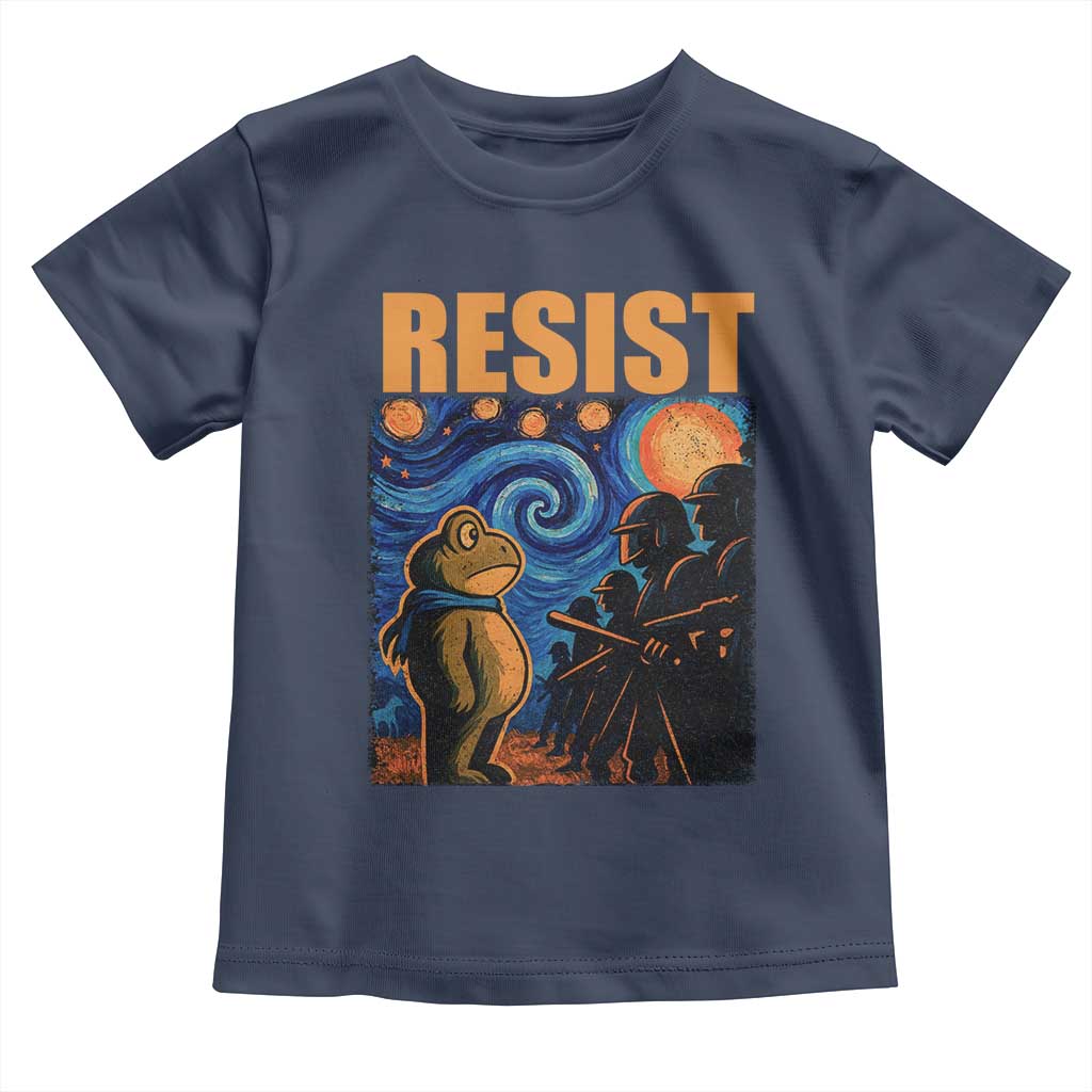 Starry Night Resist Frog Toddler T Shirt Resistance Protest Surreal Art Graphic TS02 Navy Print Your Wear