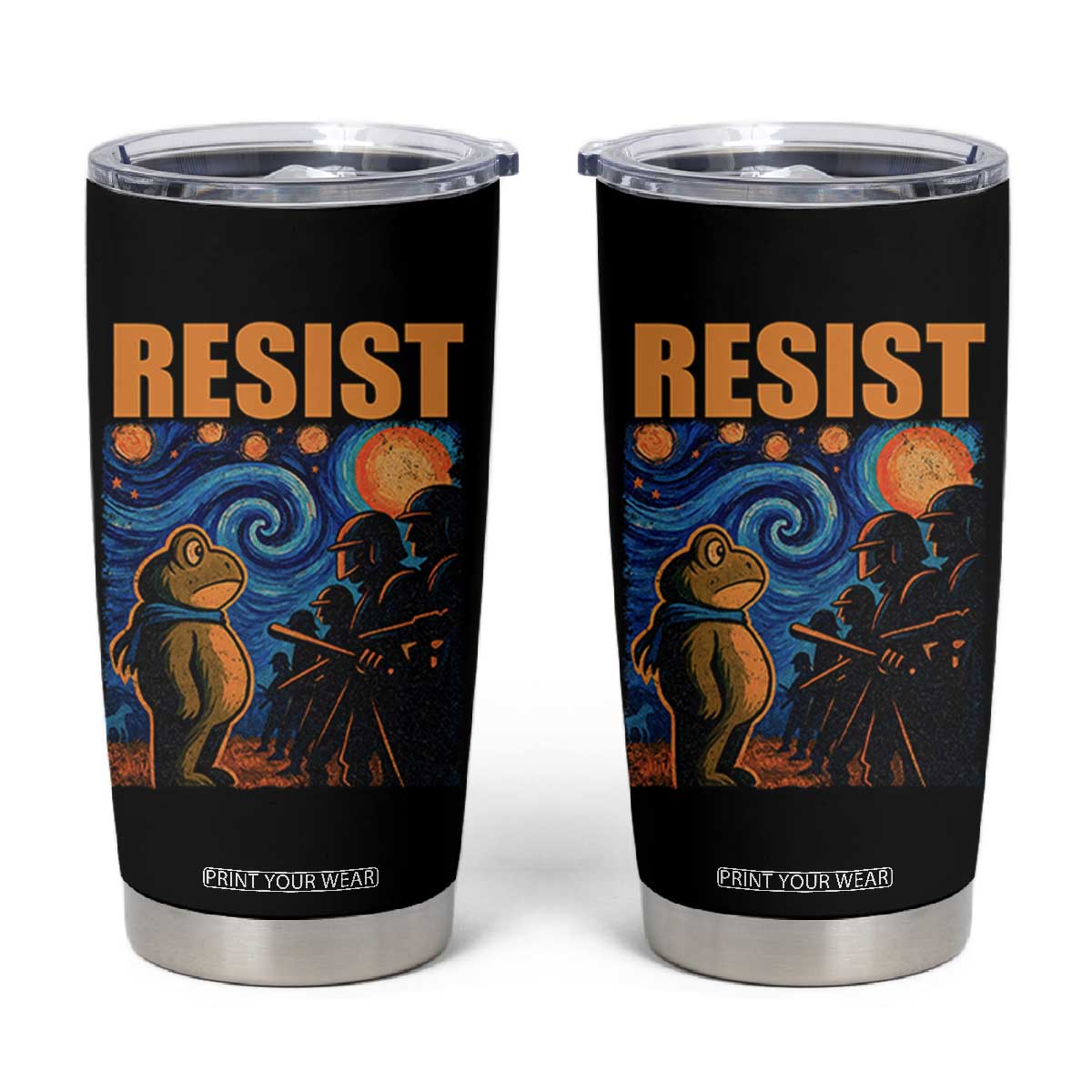 Starry Night Resist Frog Tumbler Cup Resistance Protest Surreal Art Graphic TS02 Black Print Your Wear