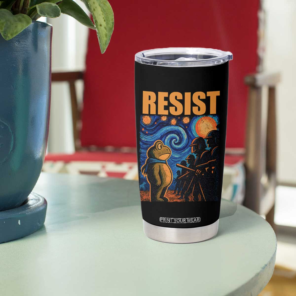 Starry Night Resist Frog Tumbler Cup Resistance Protest Surreal Art Graphic TS02 Print Your Wear