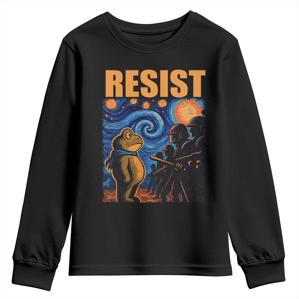 Starry Night Resist Frog Youth Sweatshirt Resistance Protest Surreal Art Graphic TS02 Black Print Your Wear