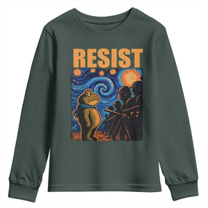 Starry Night Resist Frog Youth Sweatshirt Resistance Protest Surreal Art Graphic TS02 Dark Forest Green Print Your Wear