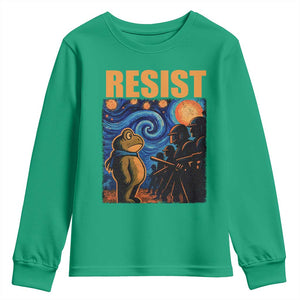 Starry Night Resist Frog Youth Sweatshirt Resistance Protest Surreal Art Graphic TS02 Irish Green Print Your Wear