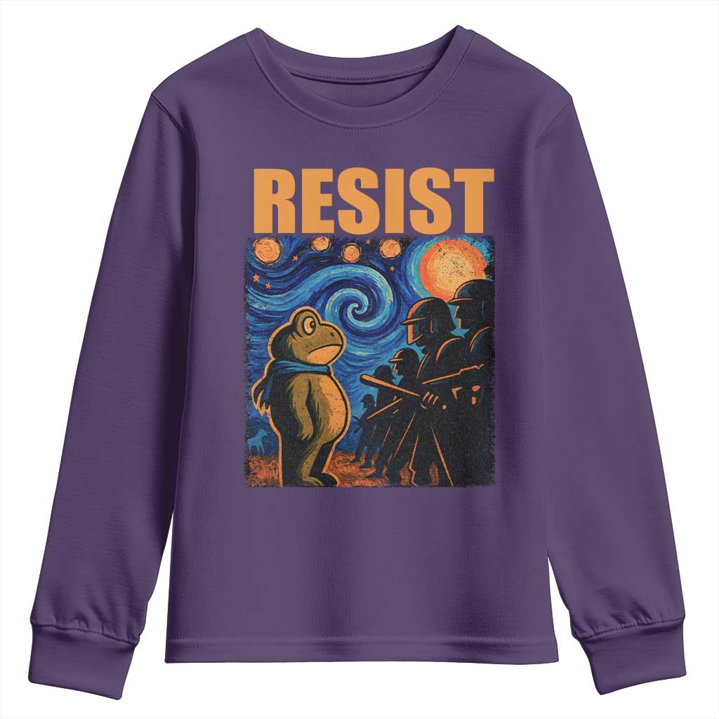 Starry Night Resist Frog Youth Sweatshirt Resistance Protest Surreal Art Graphic TS02 Purple Print Your Wear