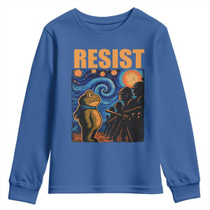 Starry Night Resist Frog Youth Sweatshirt Resistance Protest Surreal Art Graphic TS02 Royal Blue Print Your Wear