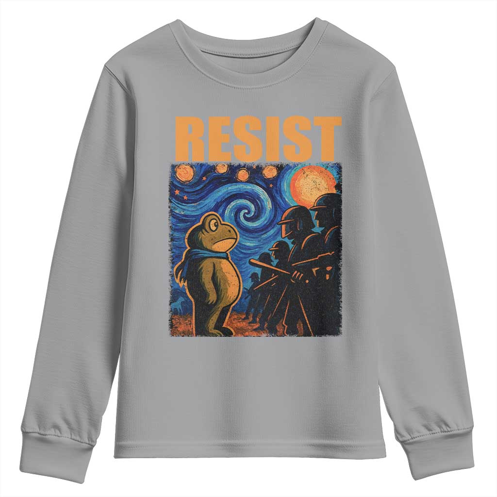 Starry Night Resist Frog Youth Sweatshirt Resistance Protest Surreal Art Graphic TS02 Sport Gray Print Your Wear