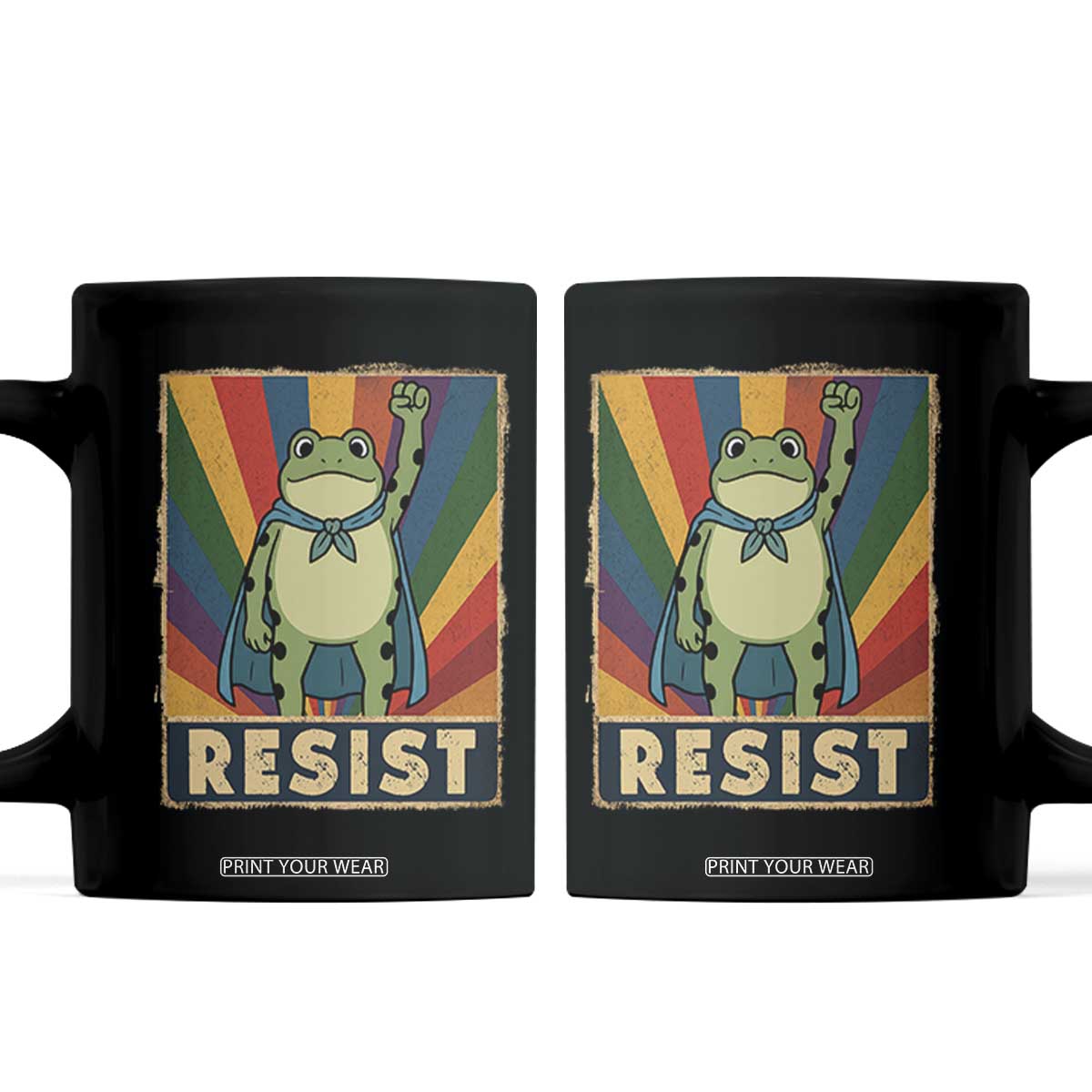 Rainbow Resist Frog Coffee Mug Portland Pride and Protest Resistance TS02 Black Print Your Wear