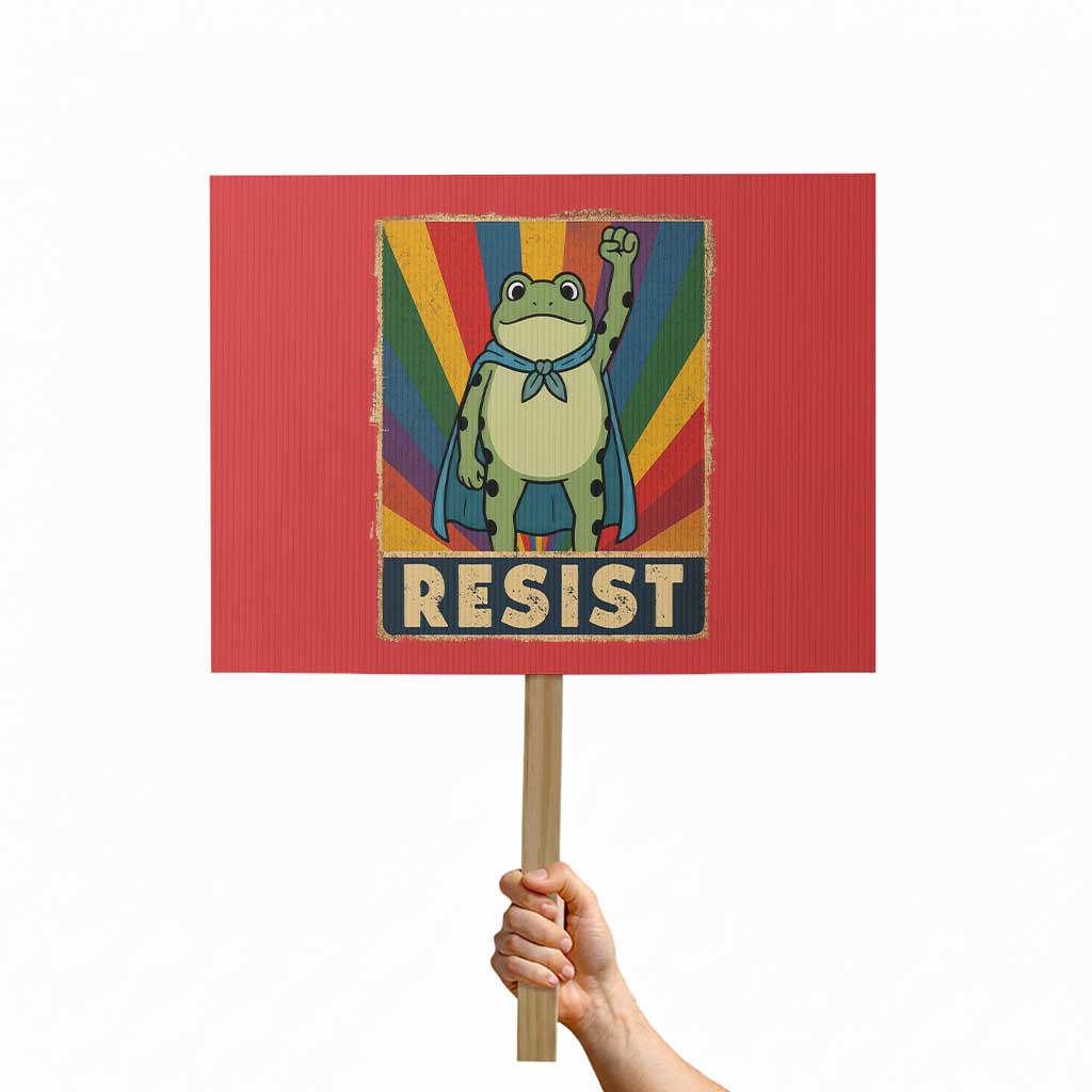 Rainbow Resist Frog Protest Sign Portland Pride and Protest Resistance TS02 Horizontal 18" × 24" Red Print Your Wear