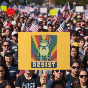 Rainbow Resist Frog Protest Sign Portland Pride and Protest Resistance TS02 Horizontal 18" × 24" Yellow Print Your Wear