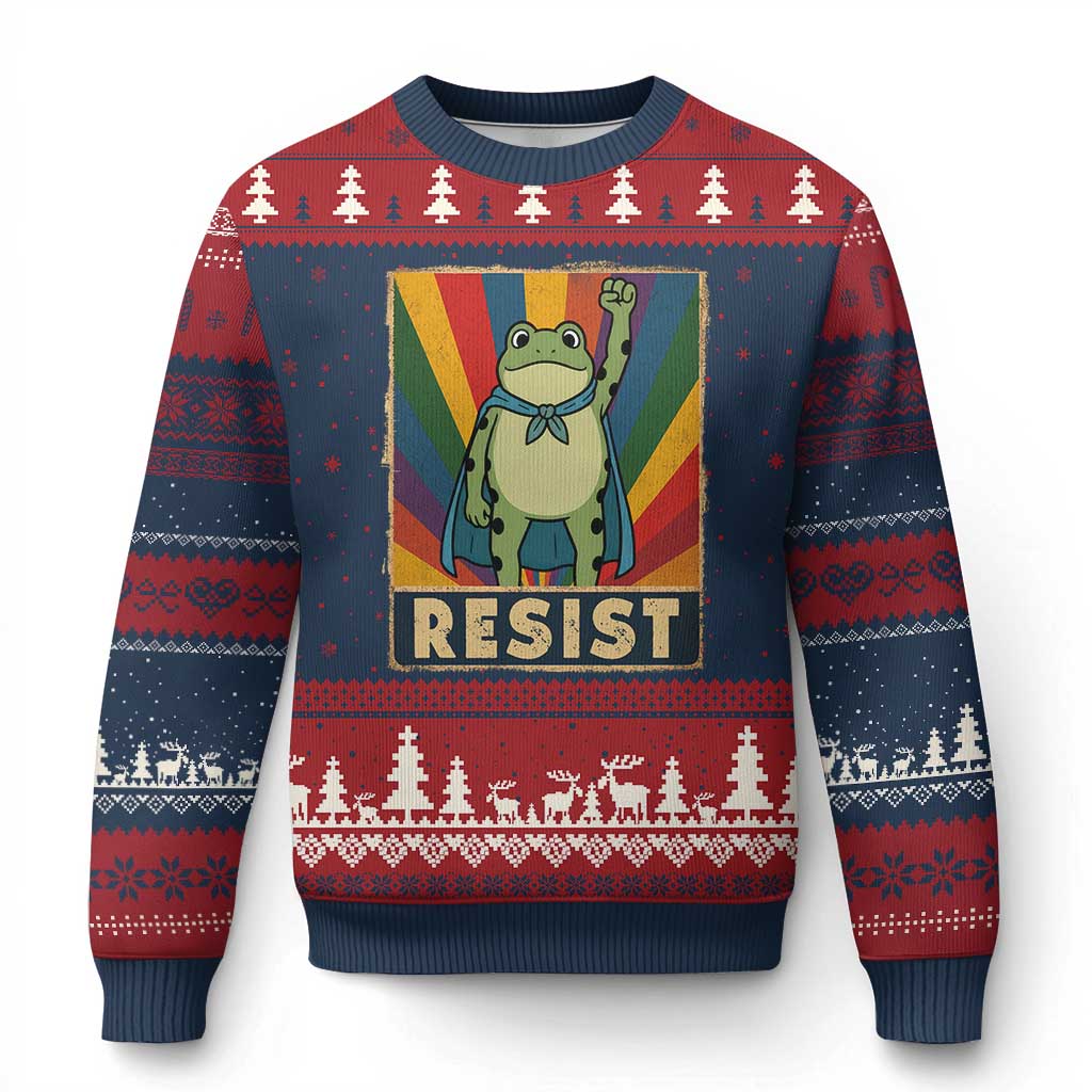 Rainbow Resist Frog Ugly Christmas Sweater Portland Pride and Protest Resistance TS02 Navy Red Print Your Wear