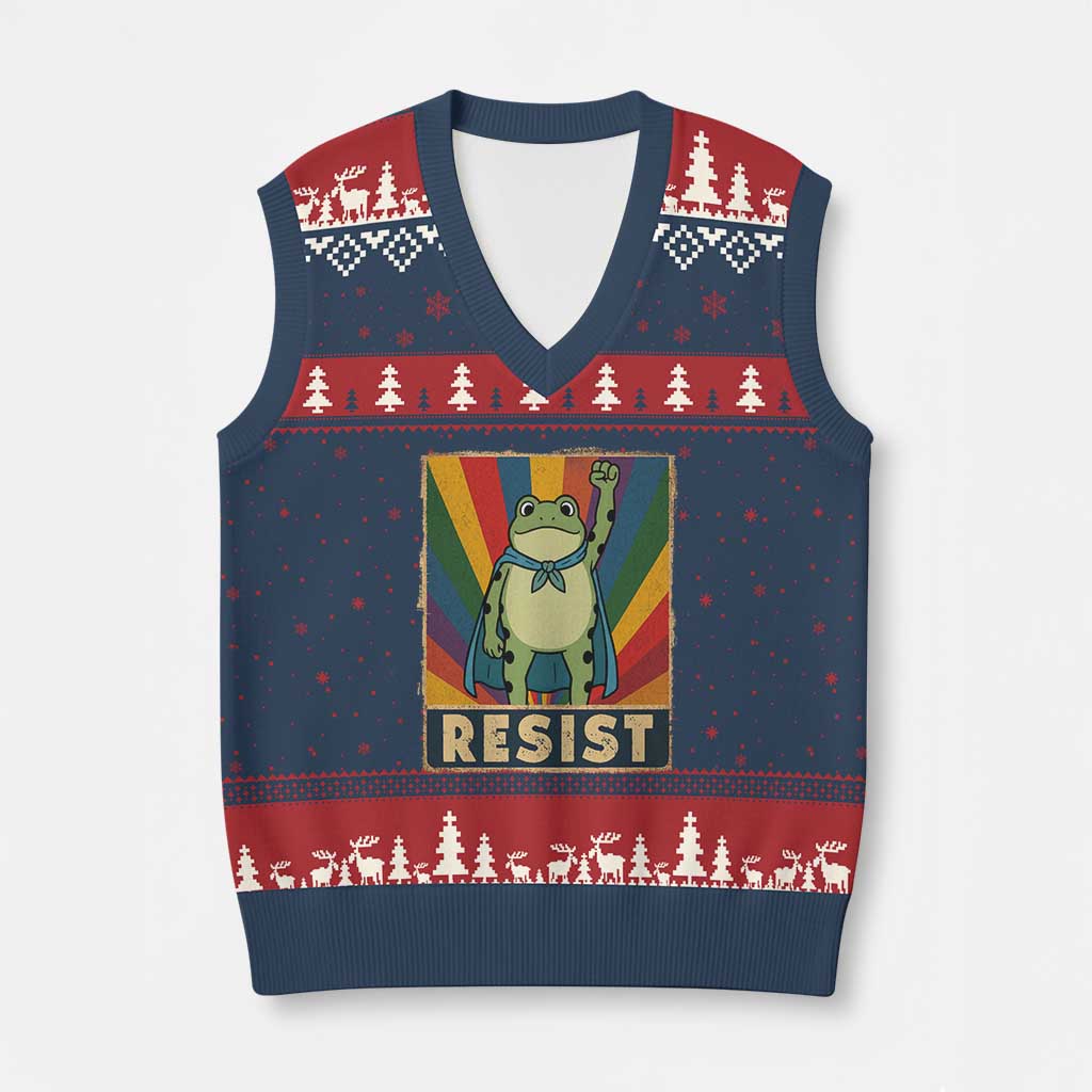 Rainbow Resist Frog V-Neck Knit Sweater Vest Portland Pride and Protest Resistance TS02 Navy Red Print Your Wear