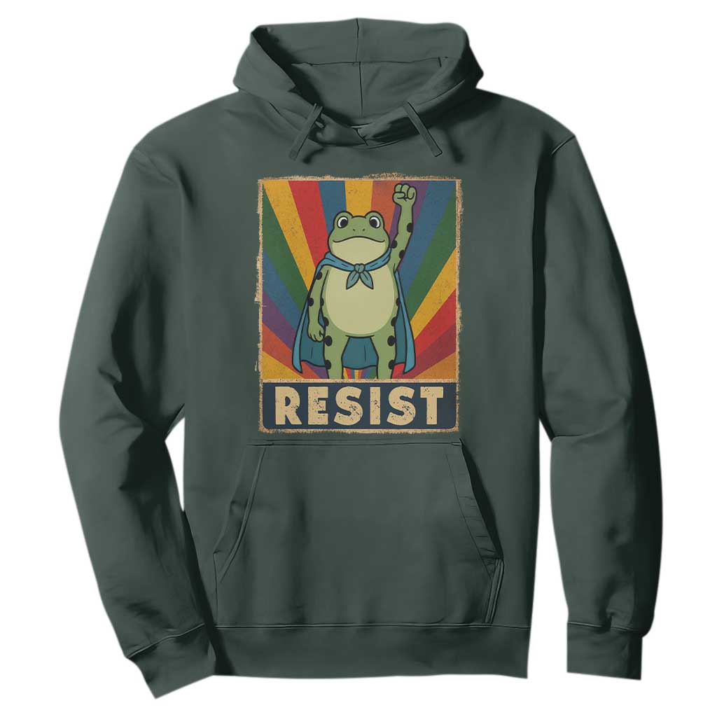Rainbow Resist Frog Hoodie Portland Pride and Protest Resistance TS02 Dark Forest Green Print Your Wear