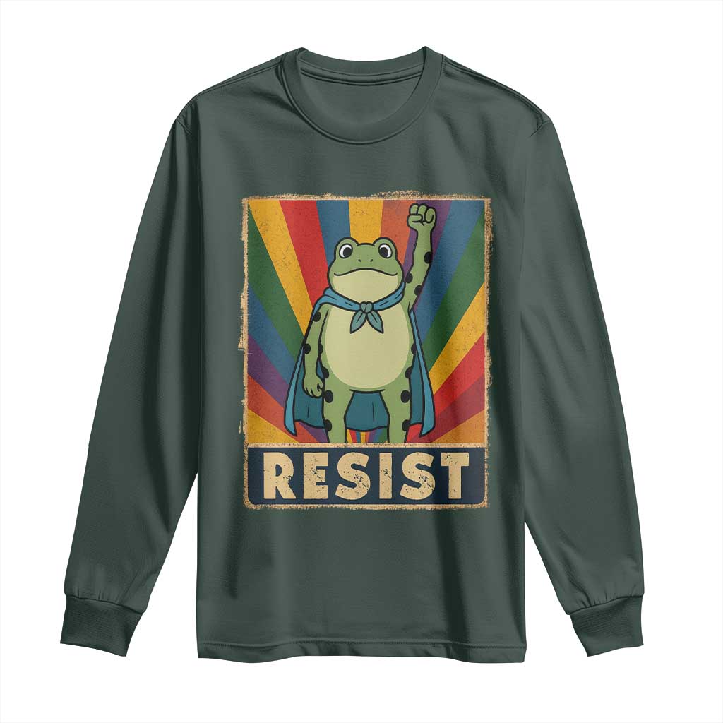 Rainbow Resist Frog Long Sleeve Shirt Portland Pride and Protest Resistance TS02 Dark Forest Green Print Your Wear