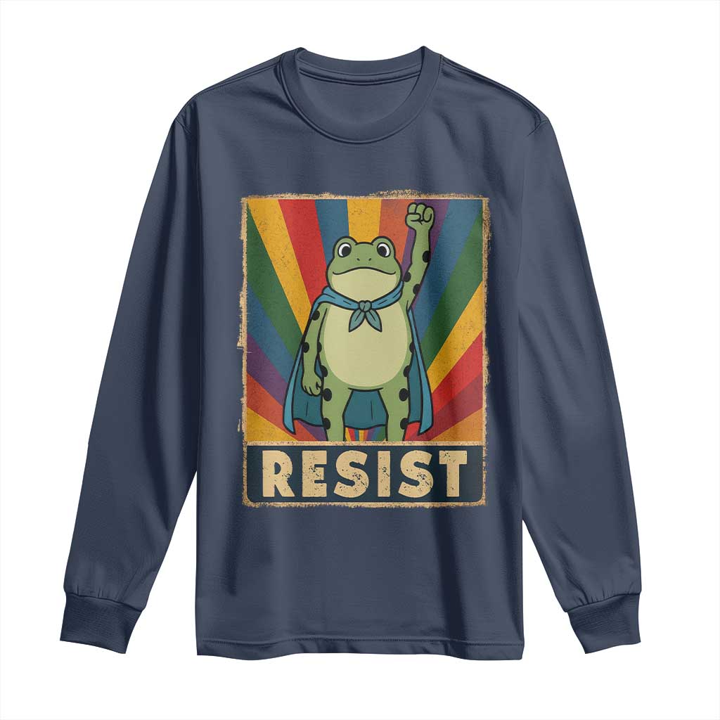 Rainbow Resist Frog Long Sleeve Shirt Portland Pride and Protest Resistance TS02 Navy Print Your Wear