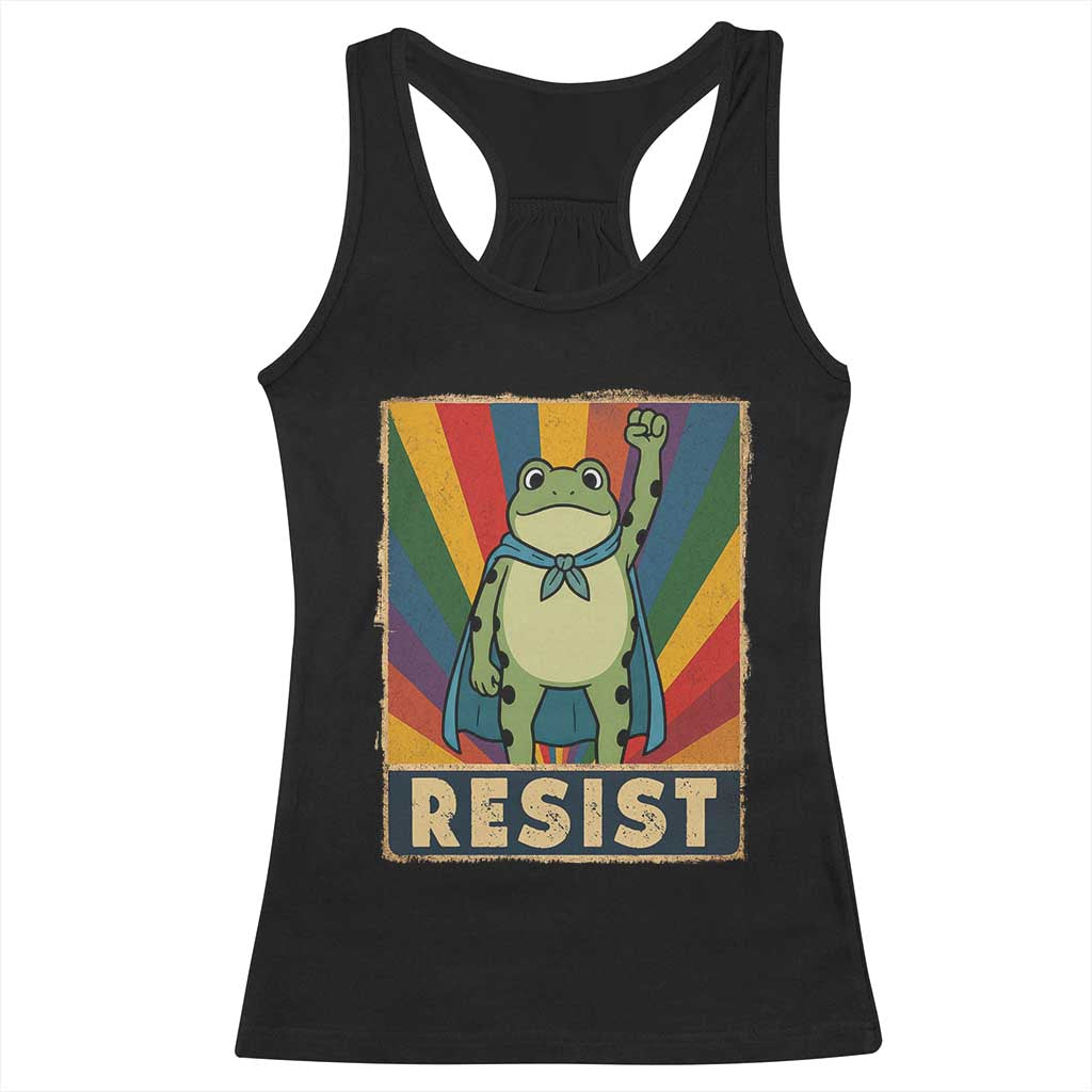 Rainbow Resist Frog Racerback Tank Top Portland Pride and Protest Resistance - Print Your Wear
