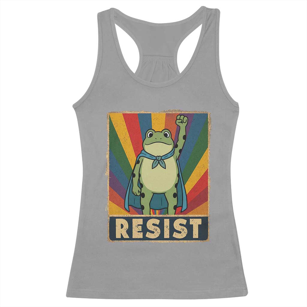 Rainbow Resist Frog Racerback Tank Top Portland Pride and Protest Resistance TS02 Sport Gray Print Your Wear