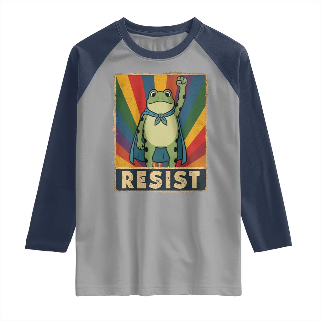 Rainbow Resist Frog Raglan Shirt Portland Pride and Protest Resistance TS02 Sport Gray Navy Print Your Wear