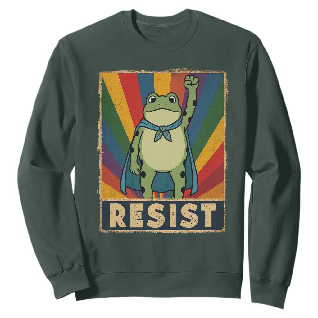Rainbow Resist Frog Sweatshirt Portland Pride and Protest Resistance TS02 Dark Forest Green Print Your Wear