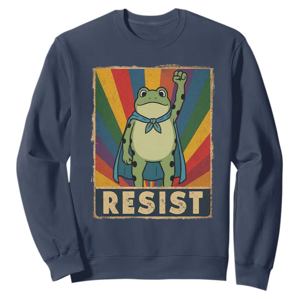 Rainbow Resist Frog Sweatshirt Portland Pride and Protest Resistance TS02 Navy Print Your Wear