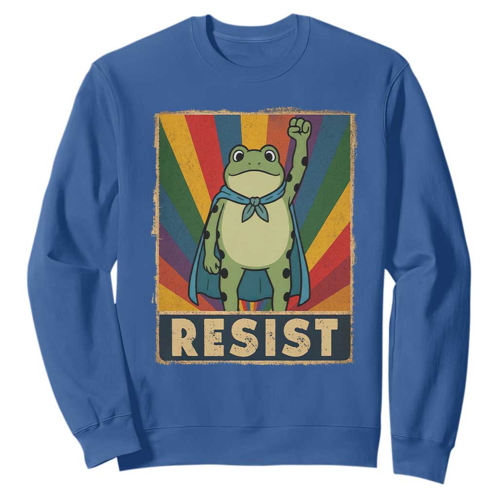 Rainbow Resist Frog Sweatshirt Portland Pride and Protest Resistance TS02 Royal Blue Print Your Wear