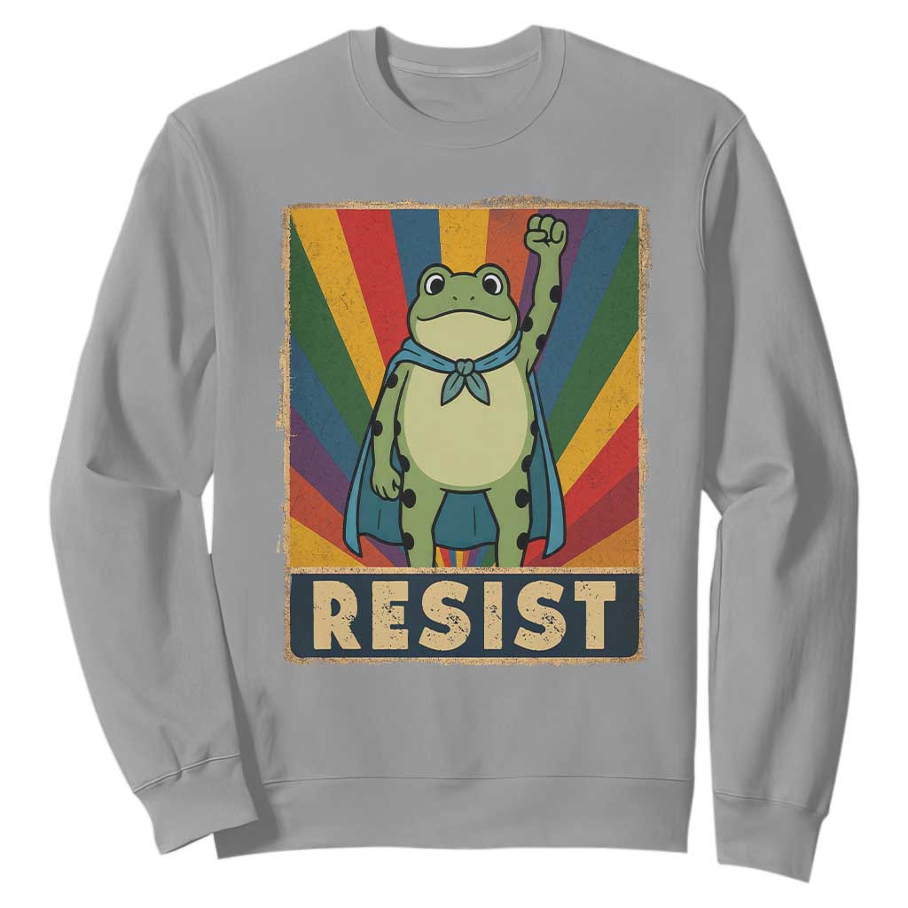 Rainbow Resist Frog Sweatshirt Portland Pride and Protest Resistance TS02 Sport Gray Print Your Wear