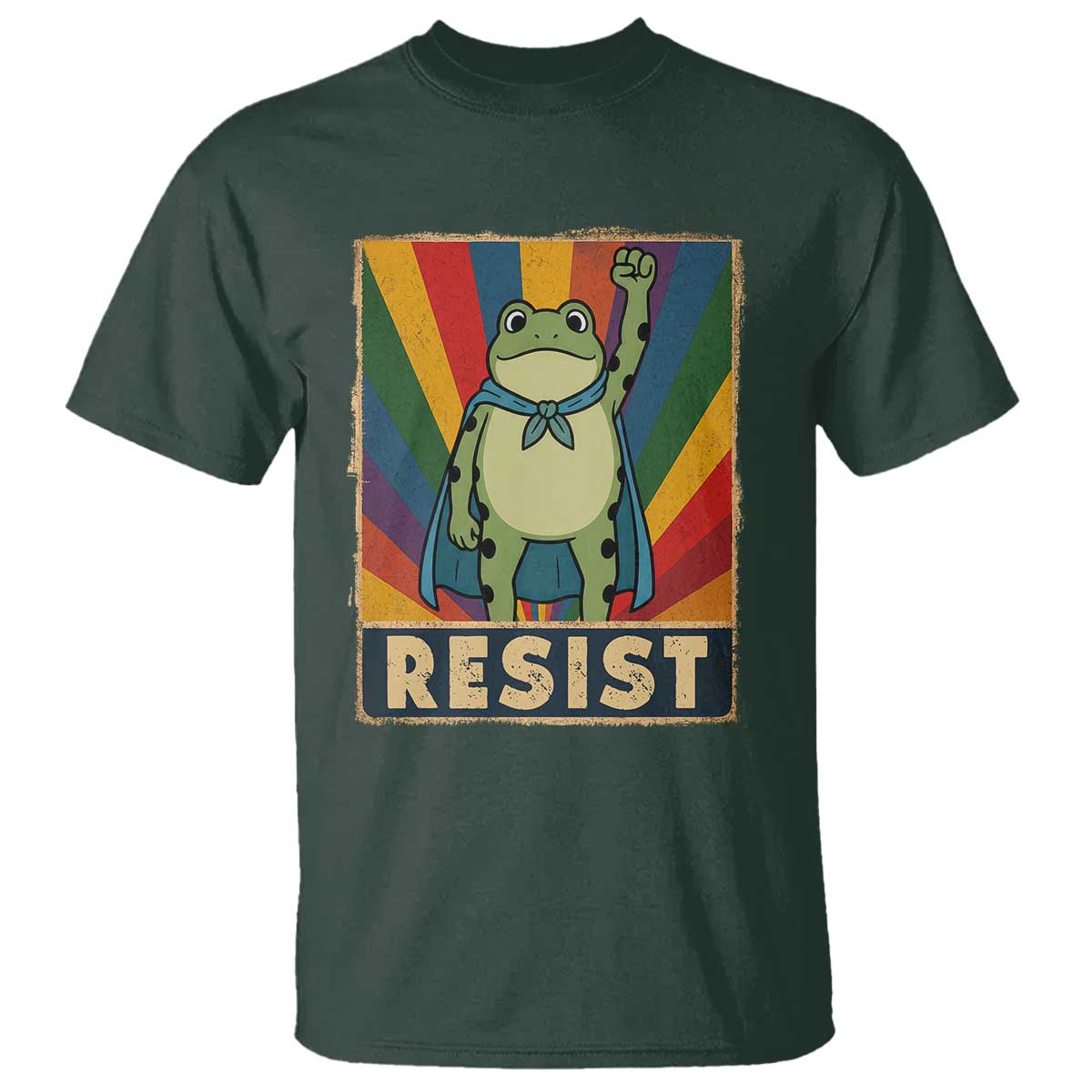 Rainbow Resist Frog T Shirt Portland Pride and Protest Resistance TS02 Dark Forest Green Print Your Wear