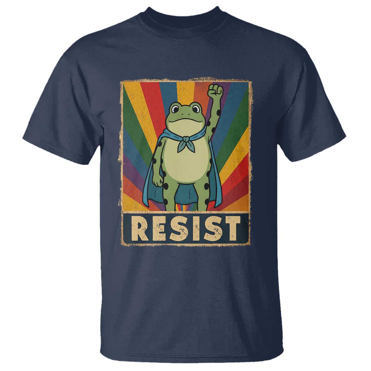Rainbow Resist Frog T Shirt Portland Pride and Protest Resistance TS02 Navy Print Your Wear