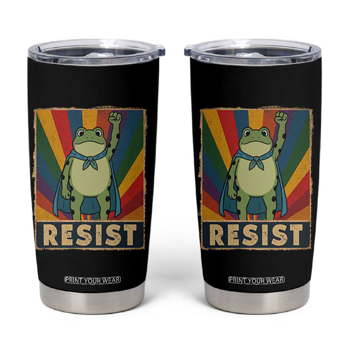 Rainbow Resist Frog Tumbler Cup Portland Pride and Protest Resistance TS02 Black Print Your Wear
