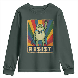 Rainbow Resist Frog Youth Sweatshirt Portland Pride and Protest Resistance TS02 Dark Forest Green Print Your Wear