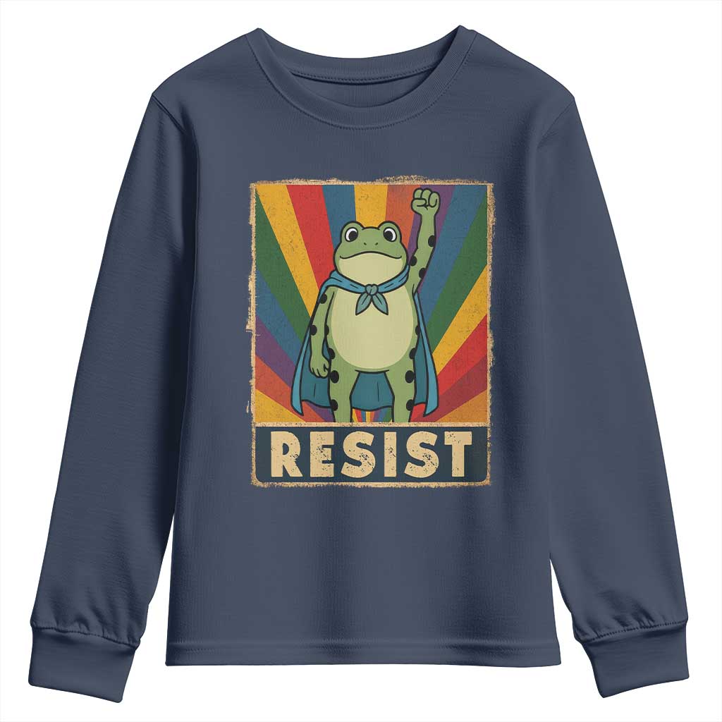 Rainbow Resist Frog Youth Sweatshirt Portland Pride and Protest Resistance TS02 Navy Print Your Wear