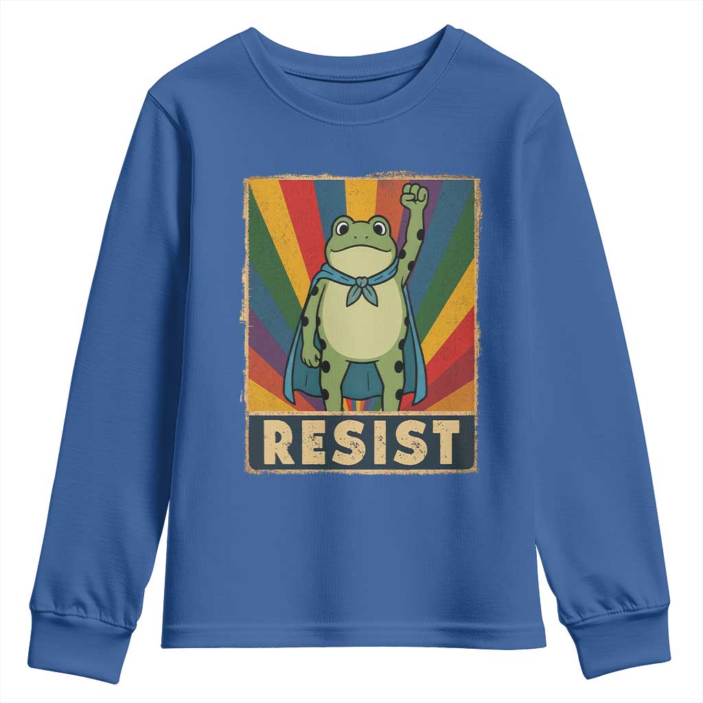 Rainbow Resist Frog Youth Sweatshirt Portland Pride and Protest Resistance TS02 Royal Blue Print Your Wear