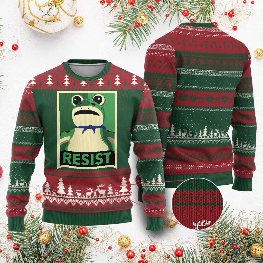 Frog Resist Poster Graphic Ugly Christmas Sweater Portland Resistance Protest Minimalist TS02 Red Green Print Your Wear