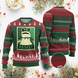 Frog Resist Poster Graphic Ugly Christmas Sweater Portland Resistance Protest Minimalist TS02 Red Green Print Your Wear