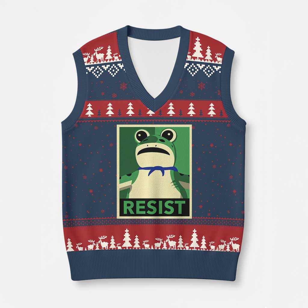 Frog Resist Poster Graphic V-Neck Knit Sweater Vest Portland Resistance Protest Minimalist TS02 Navy Red Print Your Wear