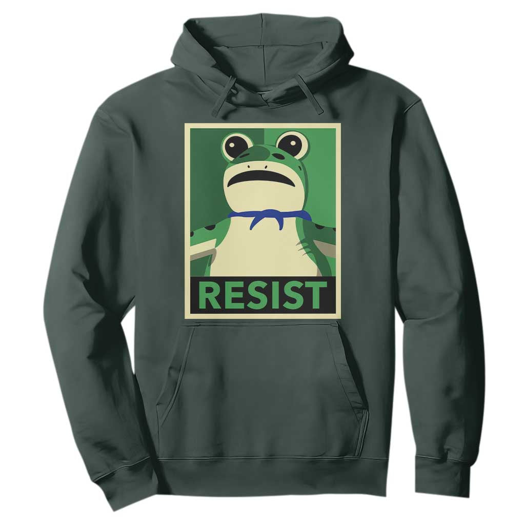 Frog Resist Poster Graphic Hoodie Portland Resistance Protest Minimalist TS02 Dark Forest Green Print Your Wear