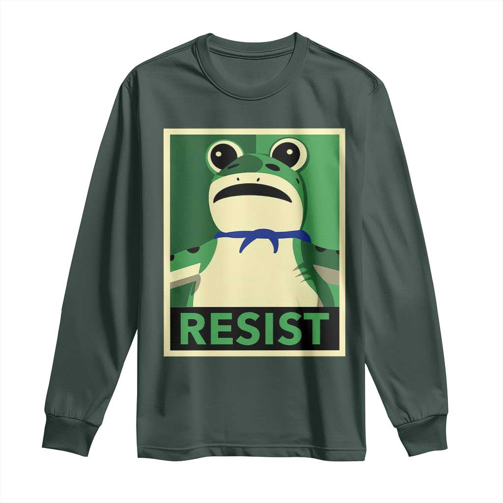 Frog Resist Poster Graphic Long Sleeve Shirt Portland Resistance Protest Minimalist TS02 Dark Forest Green Print Your Wear