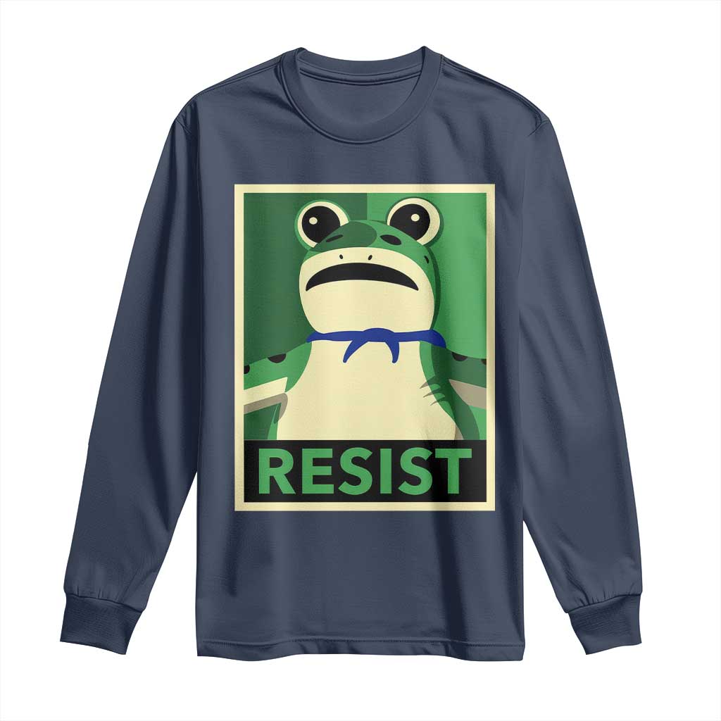 Frog Resist Poster Graphic Long Sleeve Shirt Portland Resistance Protest Minimalist TS02 Navy Print Your Wear