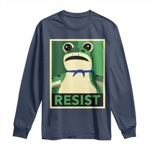 Frog Resist Poster Graphic Long Sleeve Shirt Portland Resistance Protest Minimalist TS02 Navy Print Your Wear