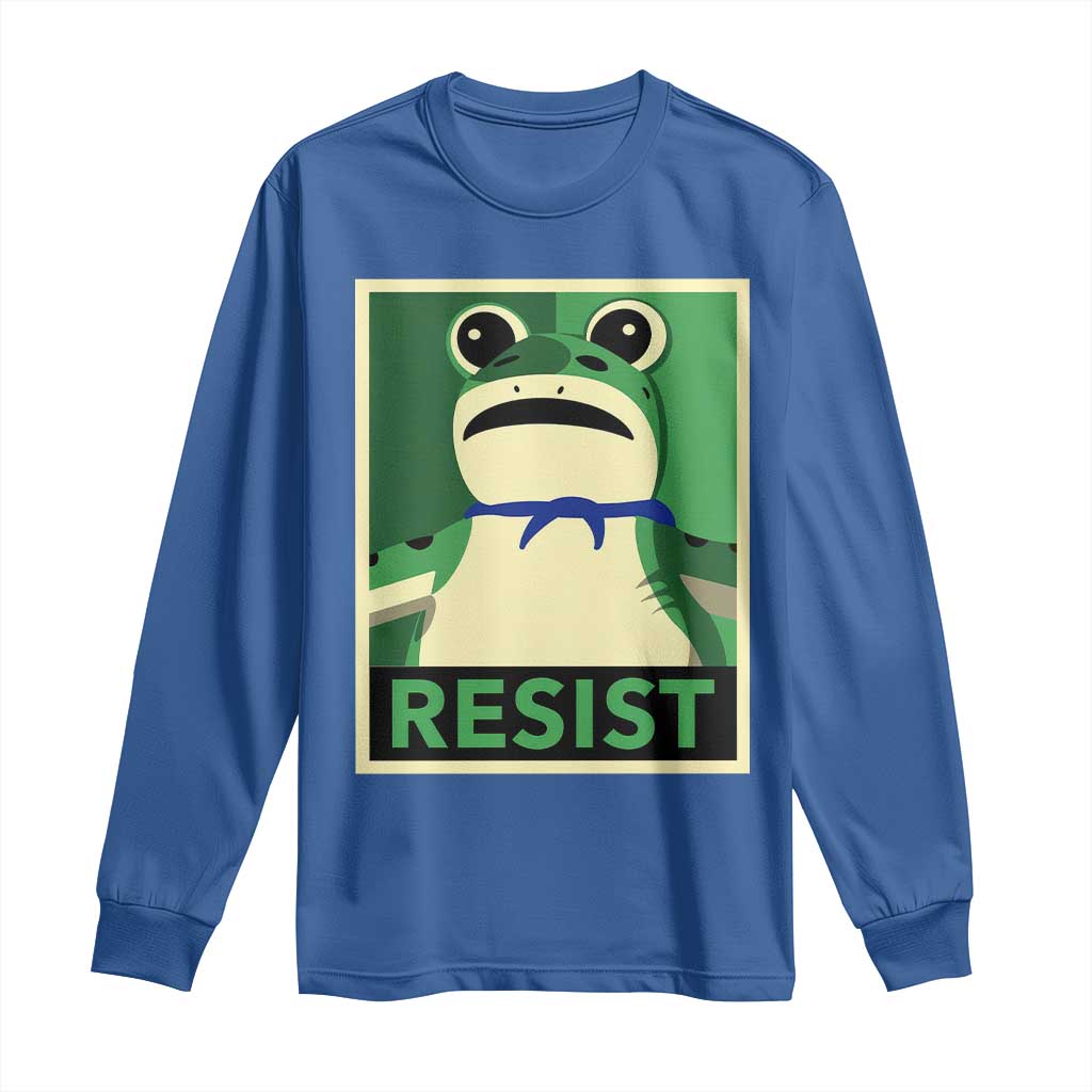 Frog Resist Poster Graphic Long Sleeve Shirt Portland Resistance Protest Minimalist TS02 Royal Blue Print Your Wear