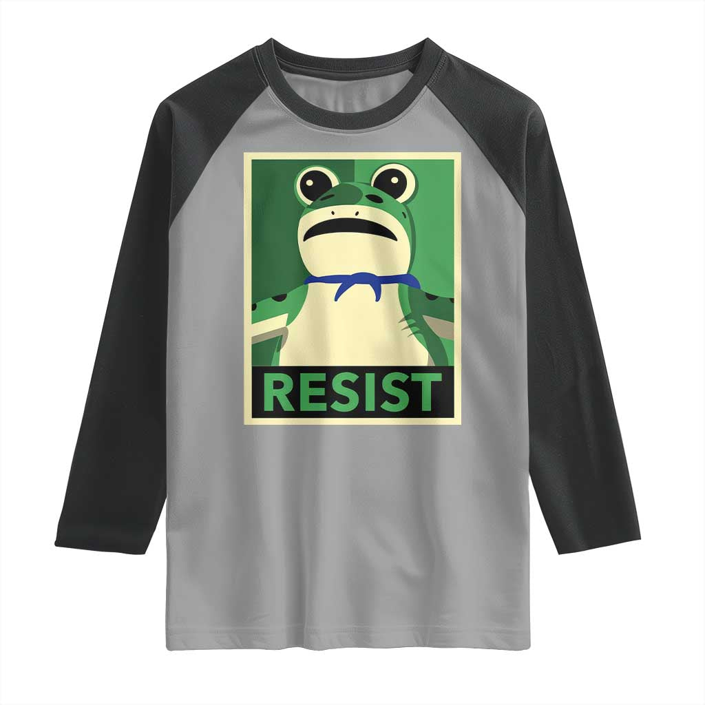 Frog Resist Poster Graphic Raglan Shirt Portland Resistance Protest Minimalist TS02 Sport Gray Black Print Your Wear