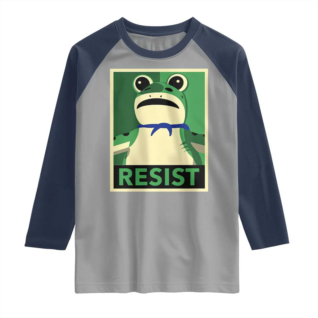 Frog Resist Poster Graphic Raglan Shirt Portland Resistance Protest Minimalist TS02 Sport Gray Navy Print Your Wear