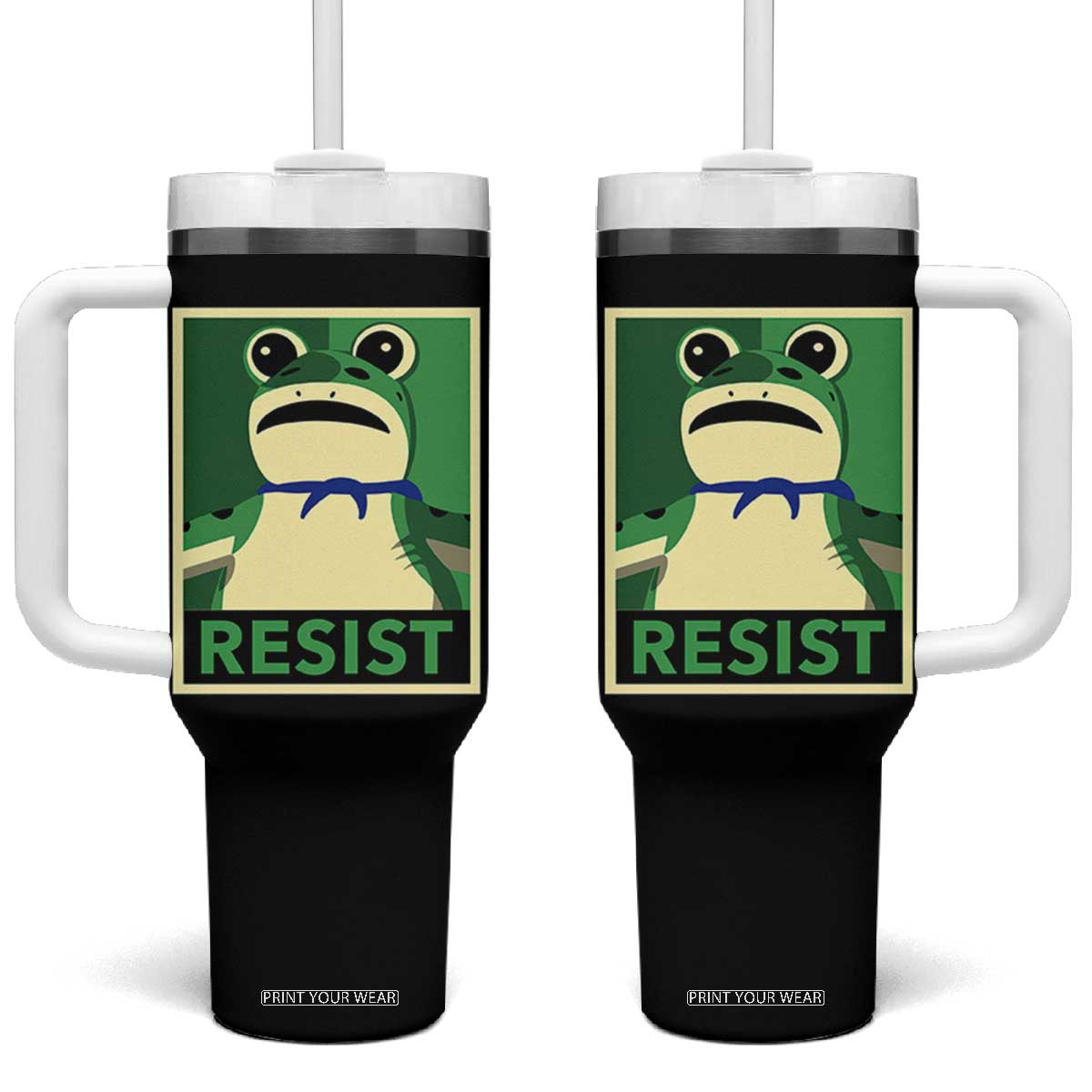 Frog Resist Poster Graphic Tumbler With Handle Portland Resistance Protest Minimalist TS02 One Size: 40 oz Black Print Your Wear