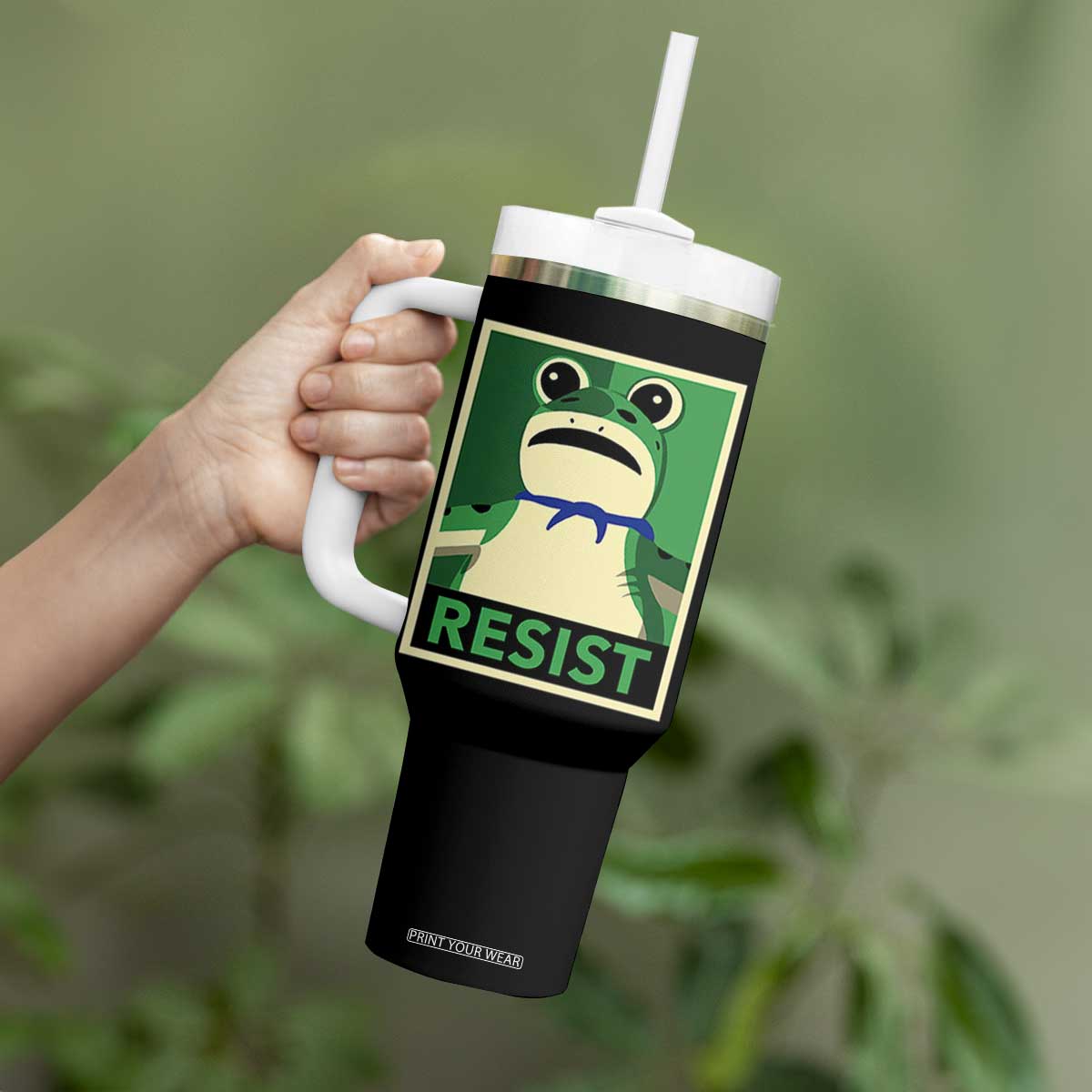 Frog Resist Poster Graphic Tumbler With Handle Portland Resistance Protest Minimalist TS02 Print Your Wear