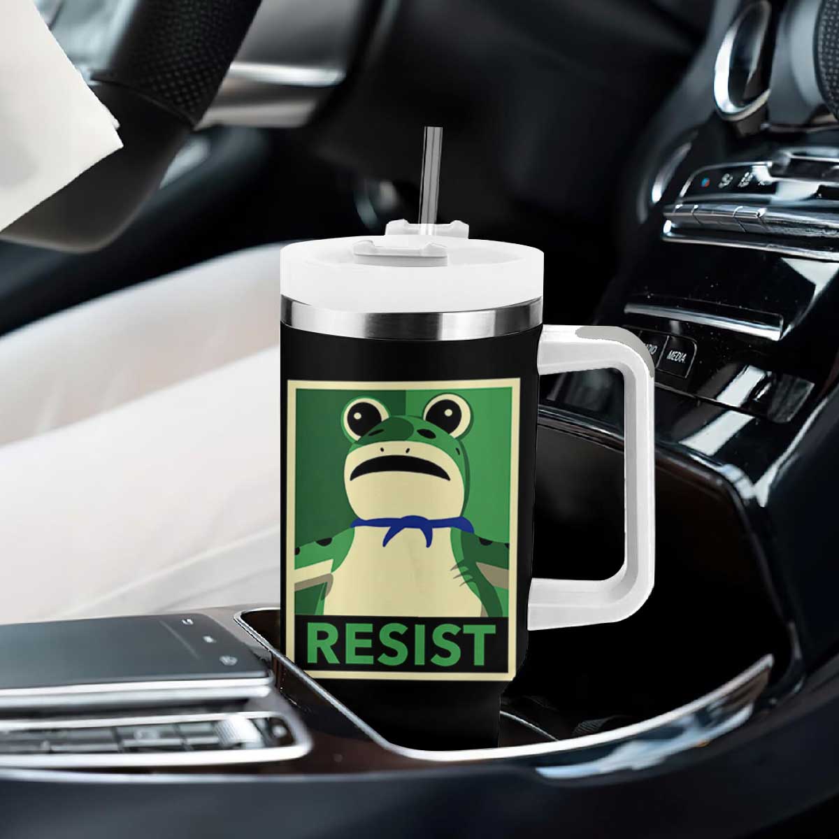 Frog Resist Poster Graphic Tumbler With Handle Portland Resistance Protest Minimalist TS02 Print Your Wear