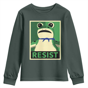 Frog Resist Poster Graphic Youth Sweatshirt Portland Resistance Protest Minimalist TS02 Dark Forest Green Print Your Wear