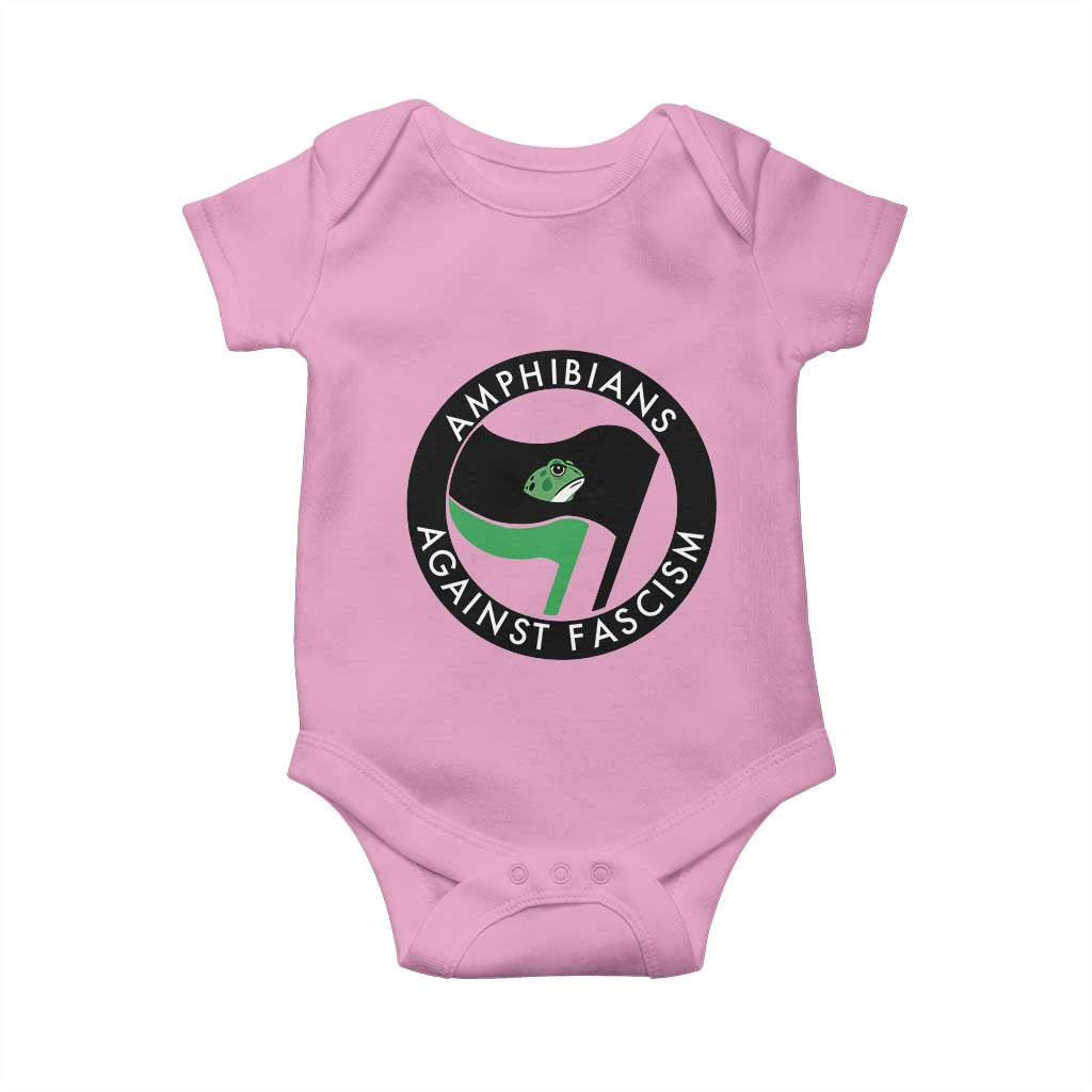 Amphibians Against Fascism Baby Onesie Anti-Fascist Frog Logo Portland Protest TS02 Light Pink Print Your Wear