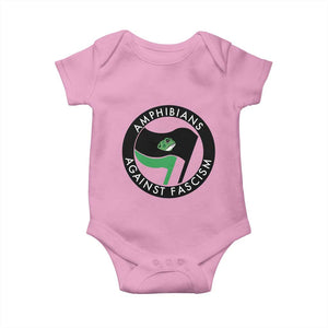Amphibians Against Fascism Baby Onesie Anti-Fascist Frog Logo Portland Protest TS02 Light Pink Print Your Wear