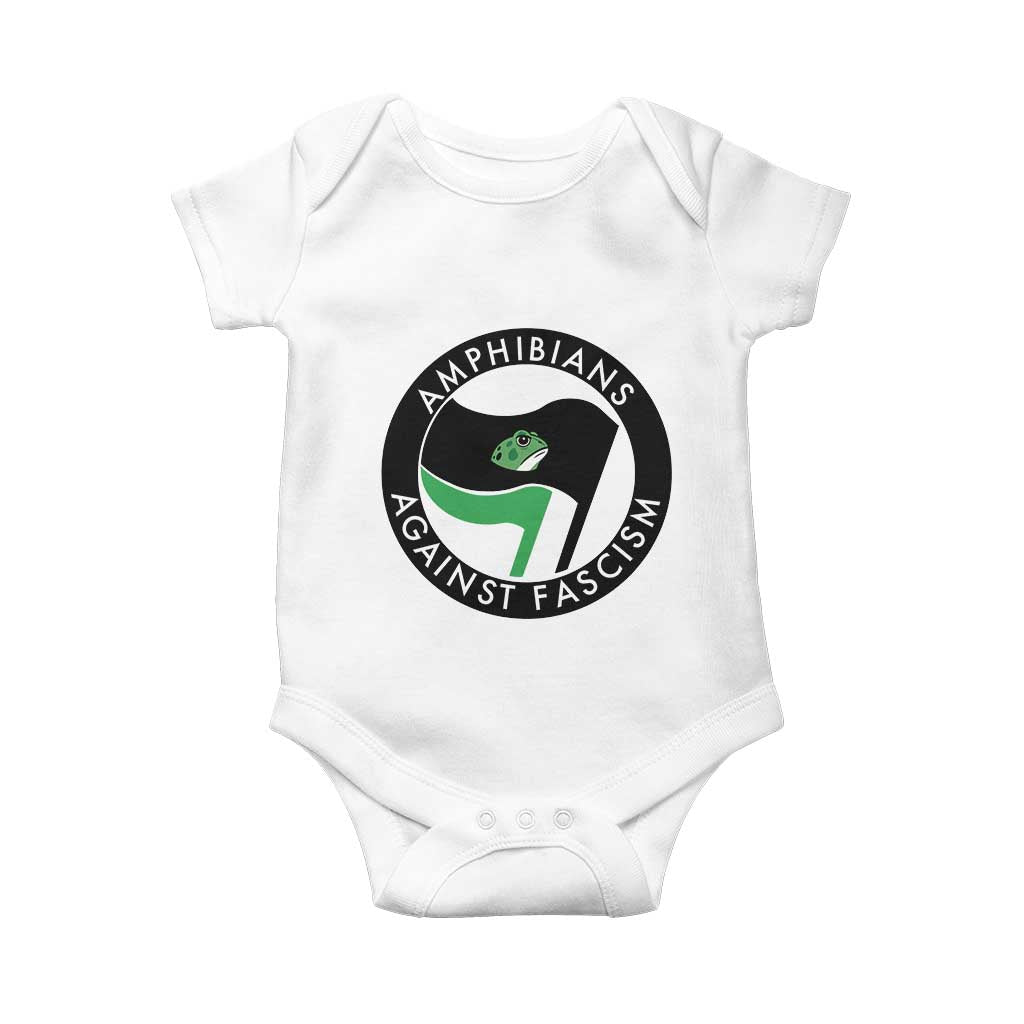 Amphibians Against Fascism Baby Onesie Anti-Fascist Frog Logo Portland Protest TS02 White Print Your Wear