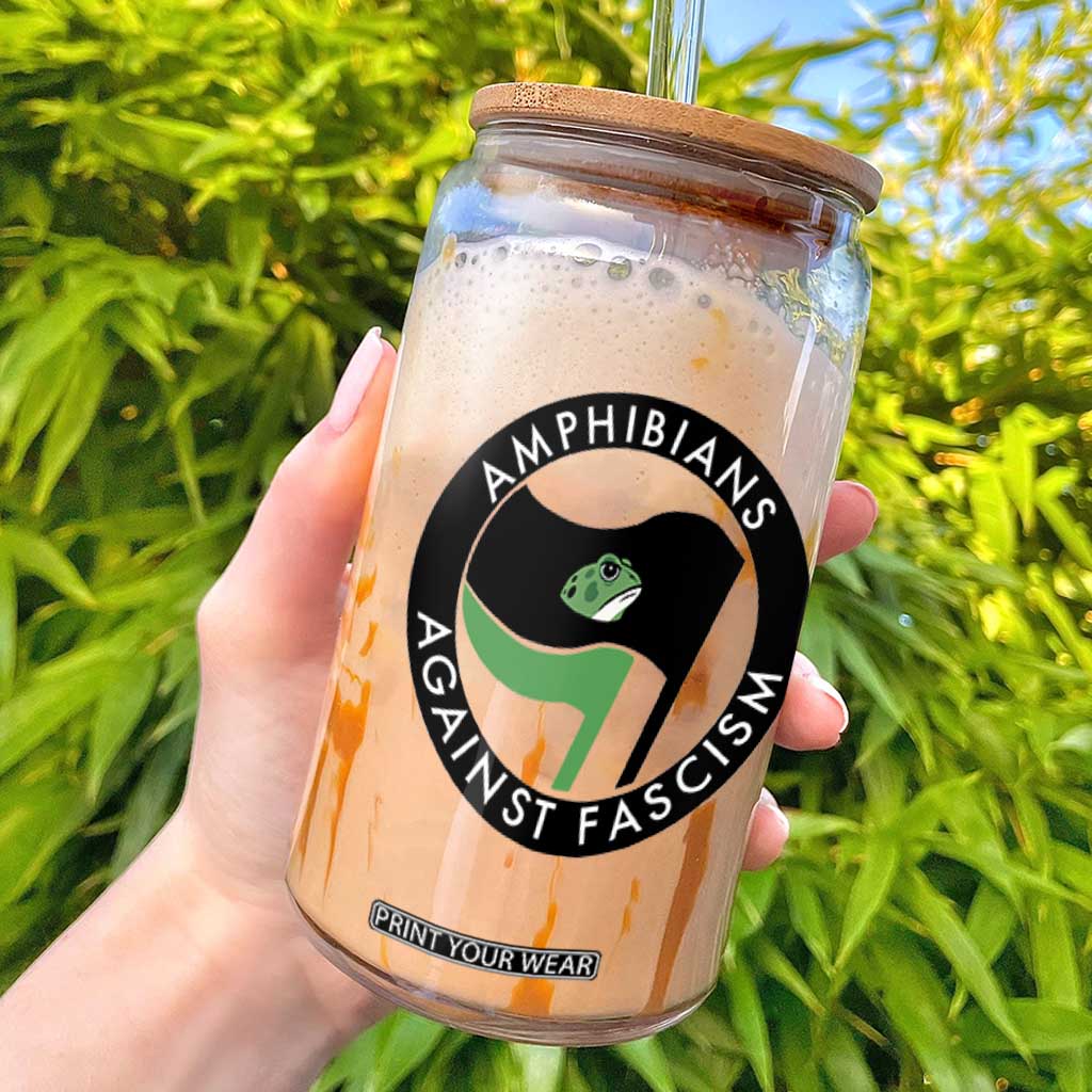 Amphibians Against Fascism Glass Can Anti-Fascist Frog Logo Portland Protest TS02 White Print Your Wear