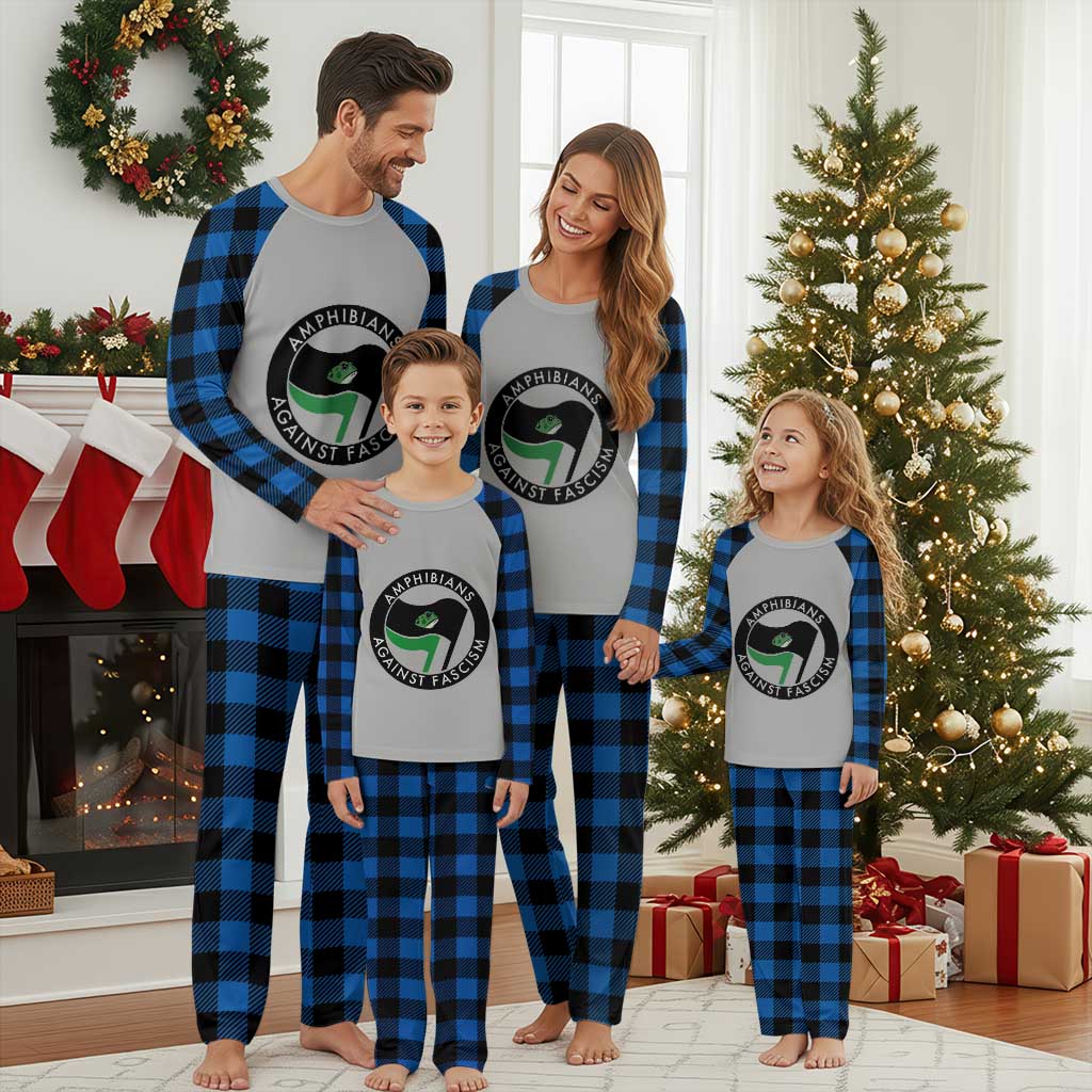 Amphibians Against Fascism Plaid Pajama Set Anti-Fascist Frog Logo Portland Protest TS02 Blue Plaid Print Your Wear