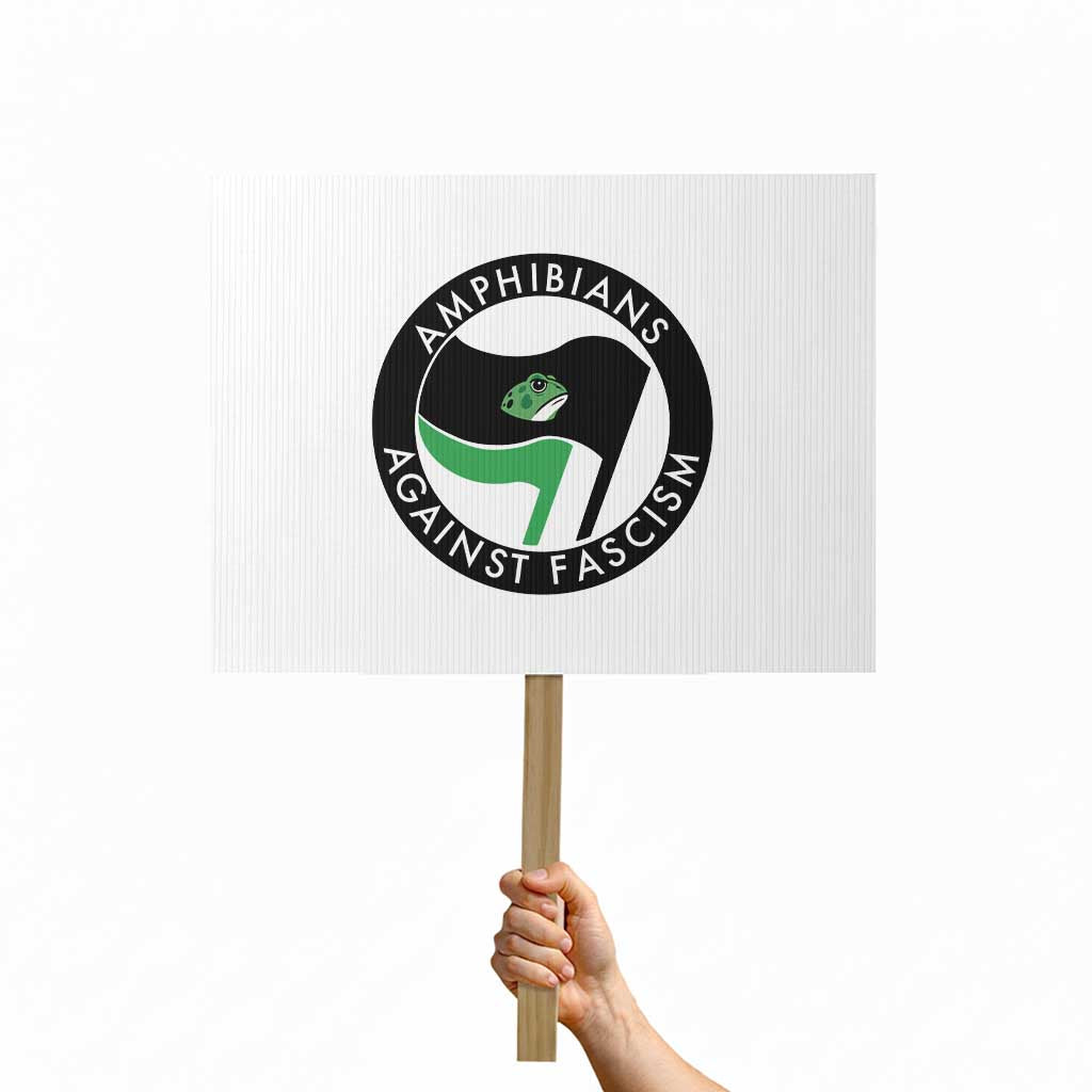 Amphibians Against Fascism Protest Sign Anti-Fascist Frog Logo Portland Protest TS02 Horizontal 18" × 24" White Print Your Wear